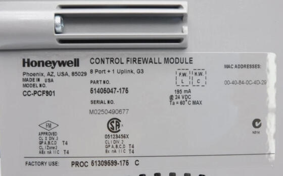 وحدة حائط الحماية التحكمية Honeywell CC-PCF901 مع إمدادات كهرباء متواصلة 24 فولت لحماية أمن الشبكة وتوزيع شبكة FTE